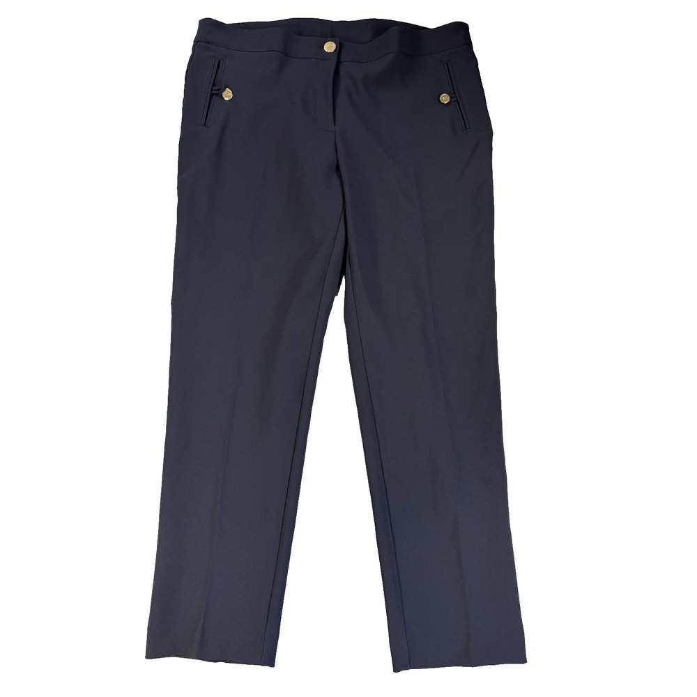Anne Klein Navy Blue Trousers 14 Stretch Flat Front Career Slacks Office Chic